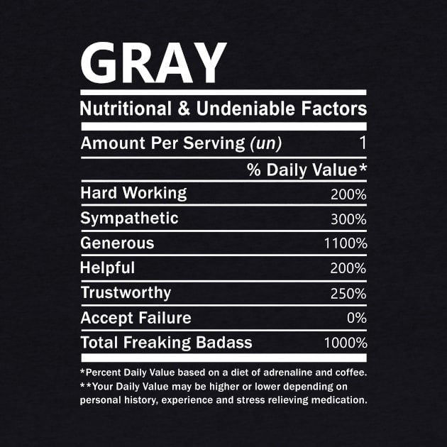 Gray Name T Shirt - Gray Nutritional and Undeniable Name Factors Gift Item Tee by nikitak4um